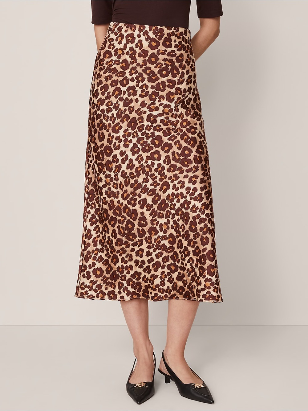 NWT Ann Taylor XL Animal Print Satin Bias Slip Skirt